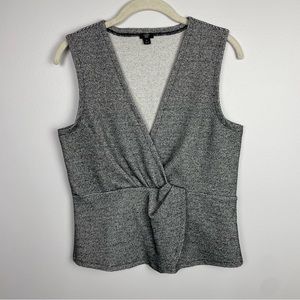 J Crew 365 Black Sleeveless V-Neck Boucle‎ Knot Tank